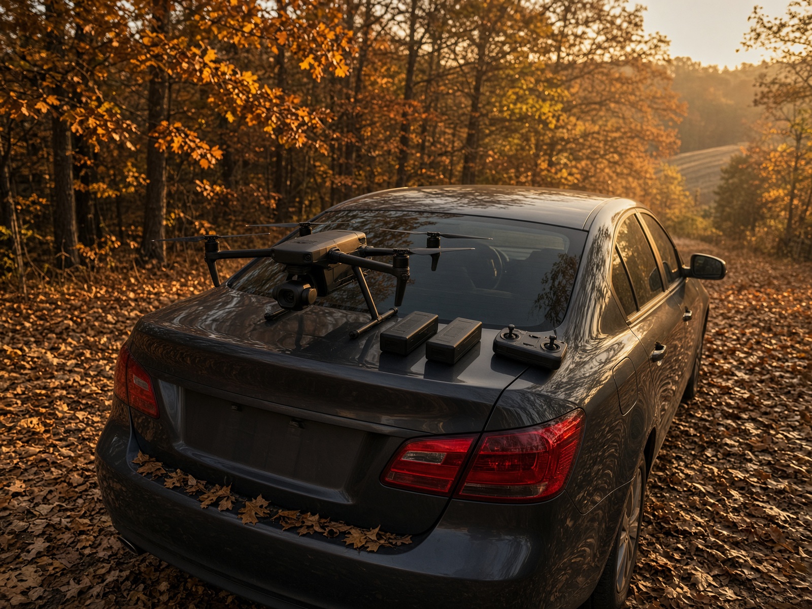 Thermal drone on the trunk of a car